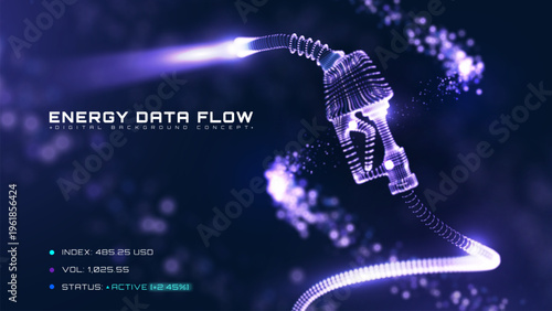 Modern glowing neon gas pump nozzle for cyber oil industry concept.