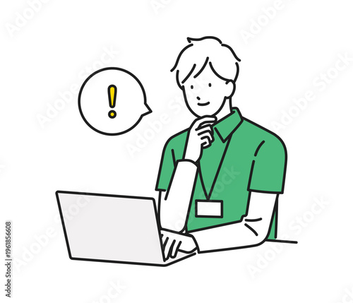 イラスト素材：デスクワーク中にアイデアをひらめいた男性介護職員