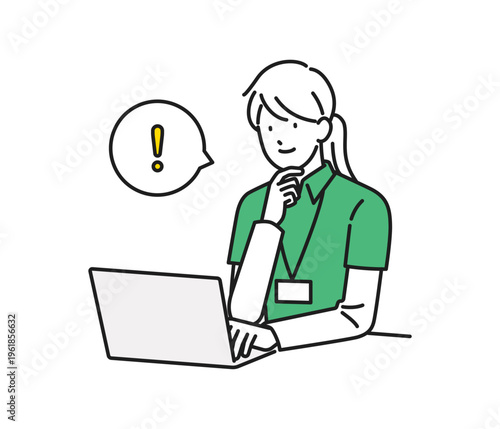 イラスト素材：デスクワーク中にアイデアをひらめいた女性介護職員