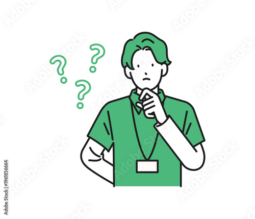 イラスト素材：：介護現場で悩む若い男性職員