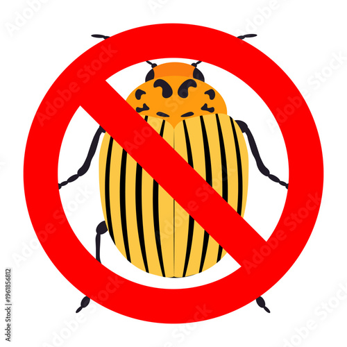 Colorado potato beetle stop sign icon for pest control, agriculture warning and garden protection