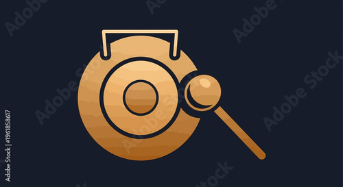 Golden Gong and Mallet Icon with Dark Blue Background