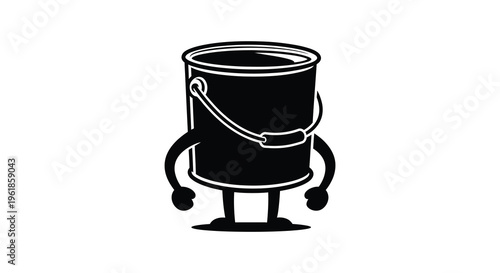 A charming black silhouette of a bucket with arms and legs
