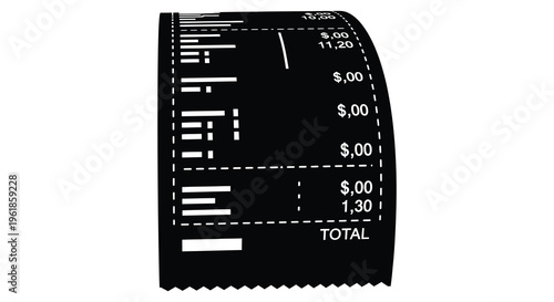 A stark black silhouette of a cash register receipt is displayed