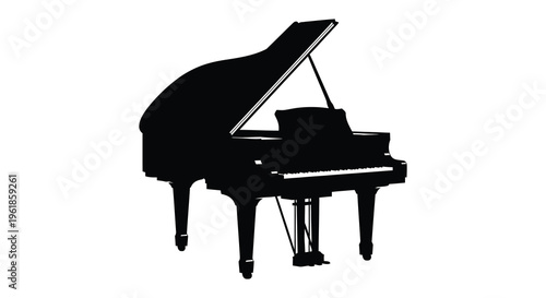 Elegant grand piano in striking black form a dramatic silhouette