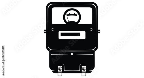 Vintage electricity meter illustration with a striking black silhouette