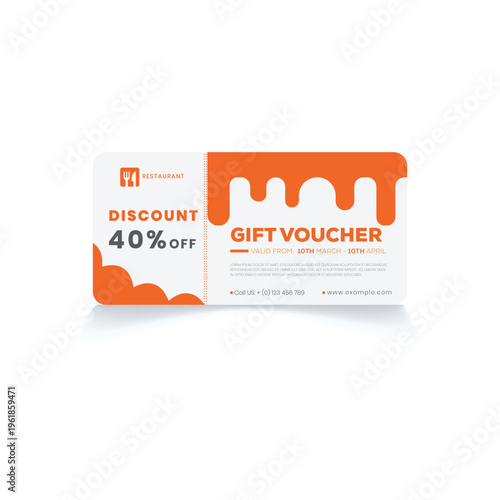A minimalist restaurant gift voucher template featuring a bold fifty percent discount offer design