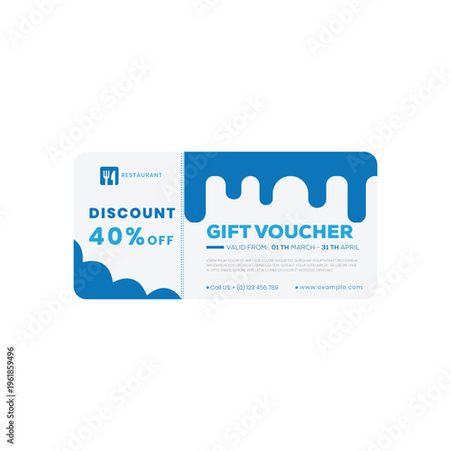 A minimalist restaurant gift voucher template featuring a bold fifty percent discount offer design