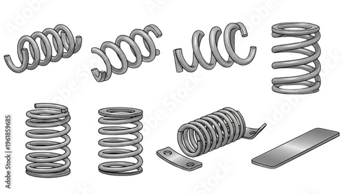 Collection of various metal springs and coiled metal objects for industrial use  springs