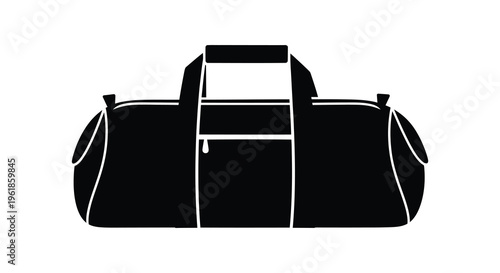 A black duffel bag illustration with a minimalist style silhouette