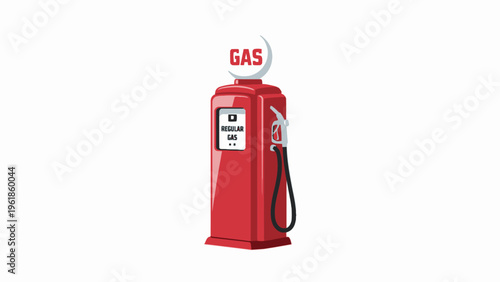 Vintage Red Gas Pump Illustration Isolated on White