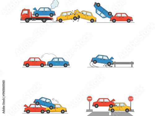 Car Accident Scenarios and Vehicle Collision Vector Set