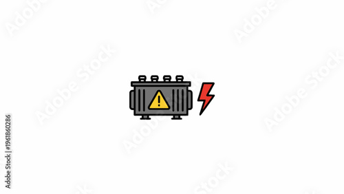 Electrical Power Transformer Icon with High Voltage Warning Sign
