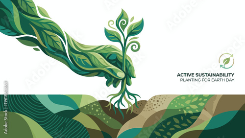 Sustainability Concept with Green Hand Planting a Seedling in Soil