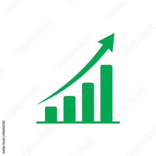 Free Download A simple green bar chart icon with an ascending arrow signifies positive momentum and increasing development across metrics. - GFXLoad