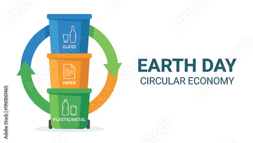 Recycling Bins Showing Circular Economy Concept for Waste Management