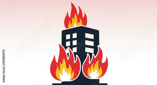 Building engulfed in flames illustration representing fire hazard.