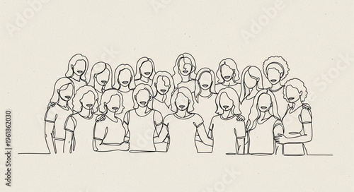 Group of people in protective suits line drawing.