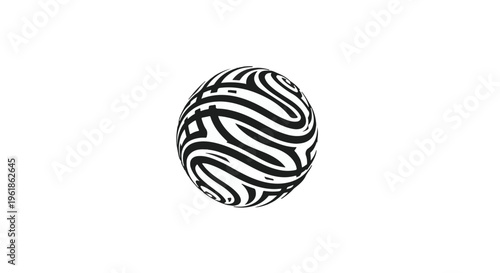 Abstract swirling black and white pattern on a spherical object
