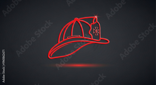 Red Neon Firefighter Helmet Glowing Brightly.