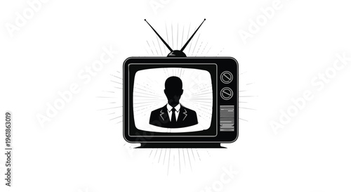 Retro television displaying a silhouette of a formally dressed man, symbolizing broadcast and media.