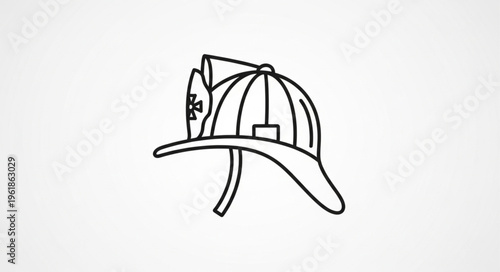 Firefighter Helmet Outline Drawing Simple Icon.
