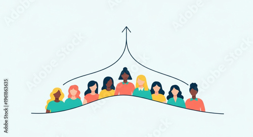 Diverse group of women united moving forward together.