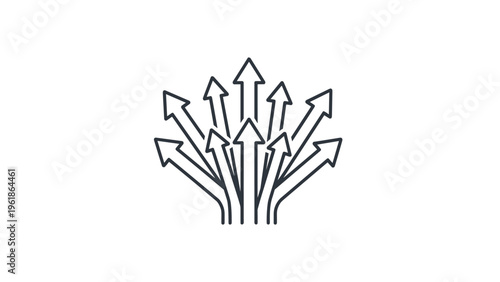 Numerous arrows radiate outward and upward from a central point, symbolizing diversification, expansion, multi-directional growth, and broad opportunities.