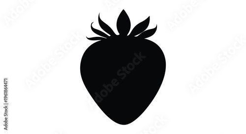 A striking black silhouette of a ripe strawberry fruit silhouette