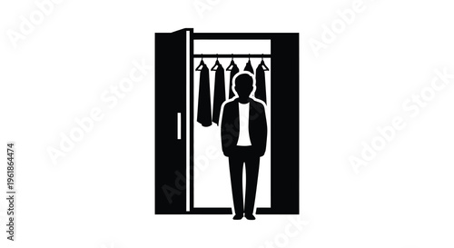 Man standing in front of open wardrobe a stark black silhouette