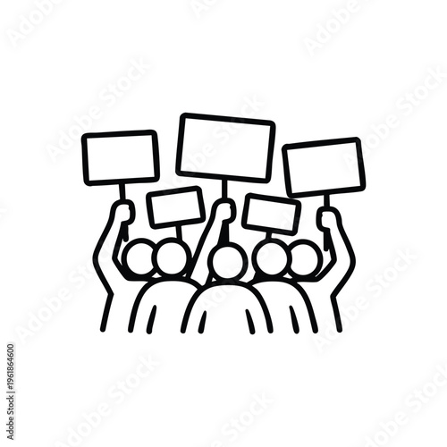 Black and white protest crowd with placards political demonstration government activism vector illustration