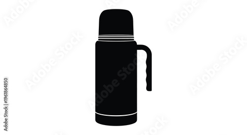 Black thermos flask isolated on white a simple graphic silhouette