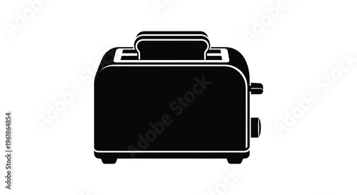 A black silhouette of a classic kitchen toaster appliance