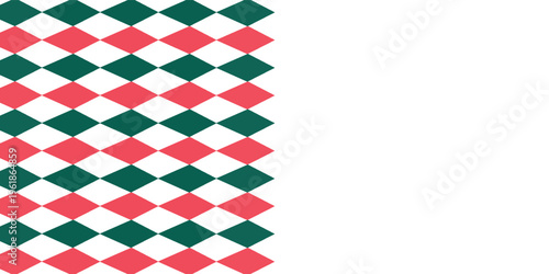 Natal rhombus pola mulus. Warna merah dan hijau, campuran kain dengan garis emas. Argyle pola berlian geometris. Pembungkus abstrak Natal bg. Ilustrasi vektor diisolasi pada latar belakang putih.