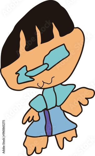 Cute Child Drawing Doodle Boy Smiling with Glasses, Colorful Kids Hand Drawn Illustration