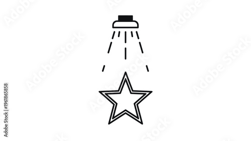 Bright spotlight illuminates a prominent star outline, symbolizing recognition, achievement, quality, celebrity status, and highlighting importance.