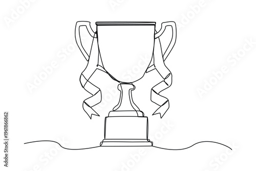 Continuous one line art of trophy cup. Champion trophy, sketch cup, sport award. Winner prize.