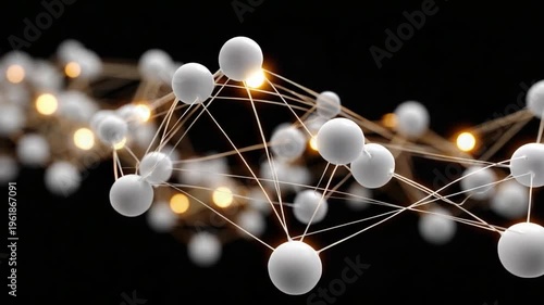 Molecular Network: An abstract depiction of interconnected spheres forming a network, symbolizing the intricate connections of science.