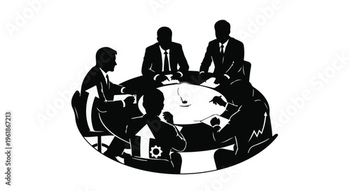 Diverse group of professionals collaborating around a round table, brainstorming ideas for business growth.
