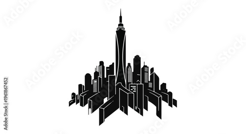 Modern cityscape silhouette with a towering skyscraper at the center, symbolizing urban growth and ambition.