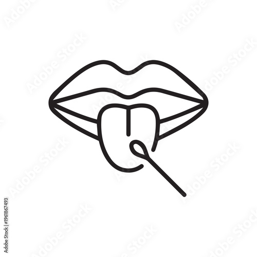 Laboratory Research of Mouth Saliva Swab Line Icon. Dna Test for Paternity Linear Pictogram. Coronavirus Analysis of Buccal Cell Outline Icon. Editable Stroke. Isolated Vector Illustration