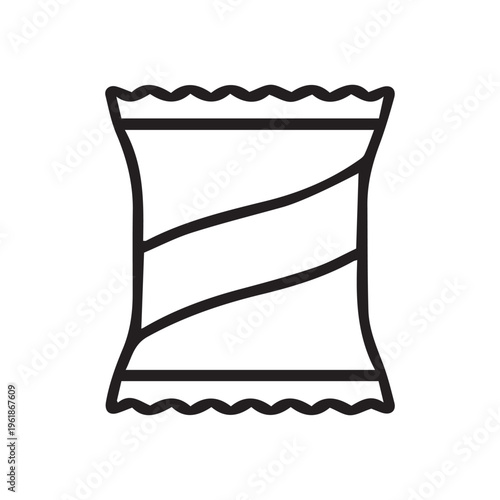 Candy wrapper icon with diagonal stripes and serrated edges on white background, simple outline design.
