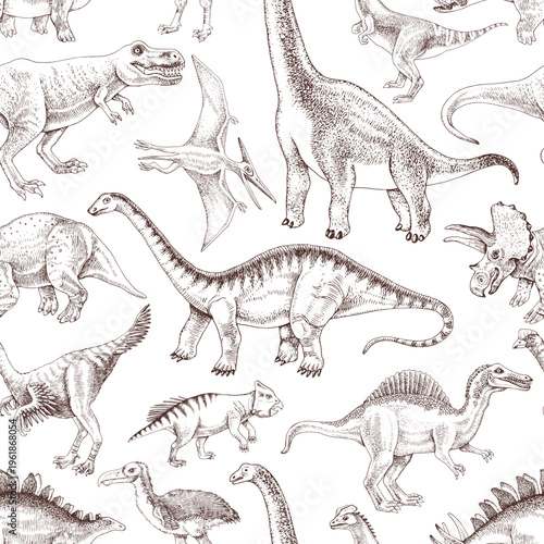 Dinosaurs hand drawn seamless pattern