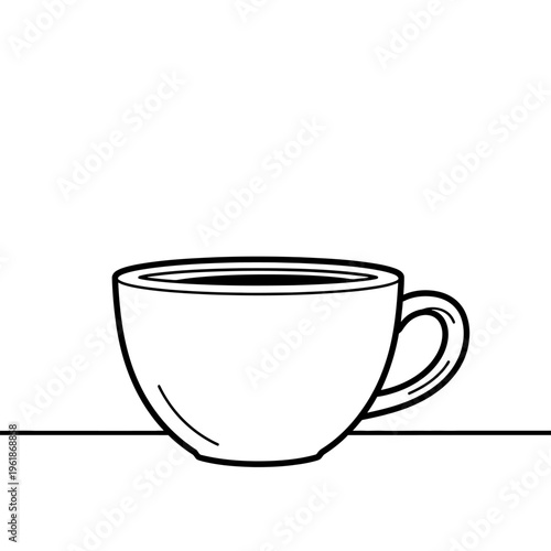 Simple black line art illustration of a coffee cup, representing a comforting hot beverage. Ideal vector icon for web design, cafe menus, and graphic projects