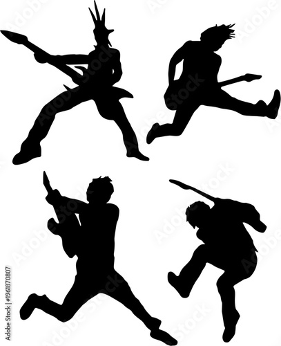 Collection of Silhouette Rock Guitarists Jumping and Performing on Stage