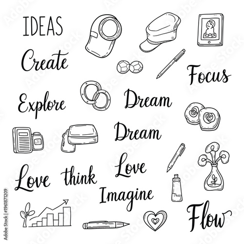 A creative person brainstorms ideas and dreams with love and focus.