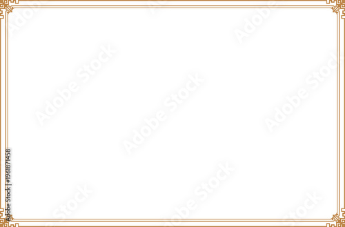 Elements of oriental frames. Gold on white rectangle lines border chinese style. Design print for greeting cards, wedding invitations, restaurant menu, royal certificates. Set 1643