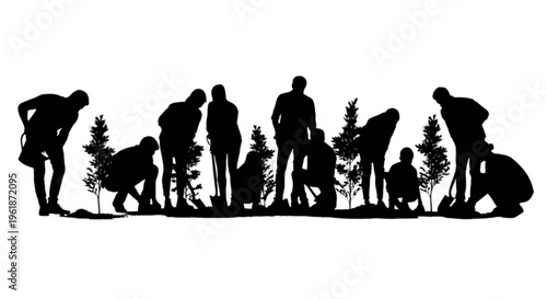 Volunteers planting trees in a community garden