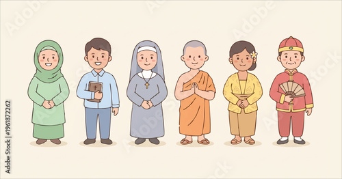 Flat vector illustration of various religion 
