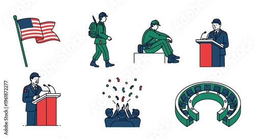 American patriotic military and political icons set.